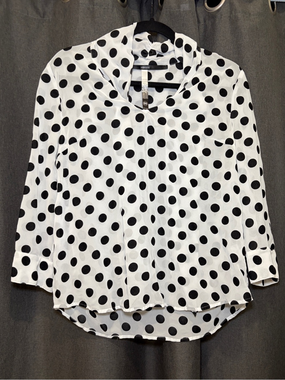 Kensie sheer White Blouse with Black Polka Dots